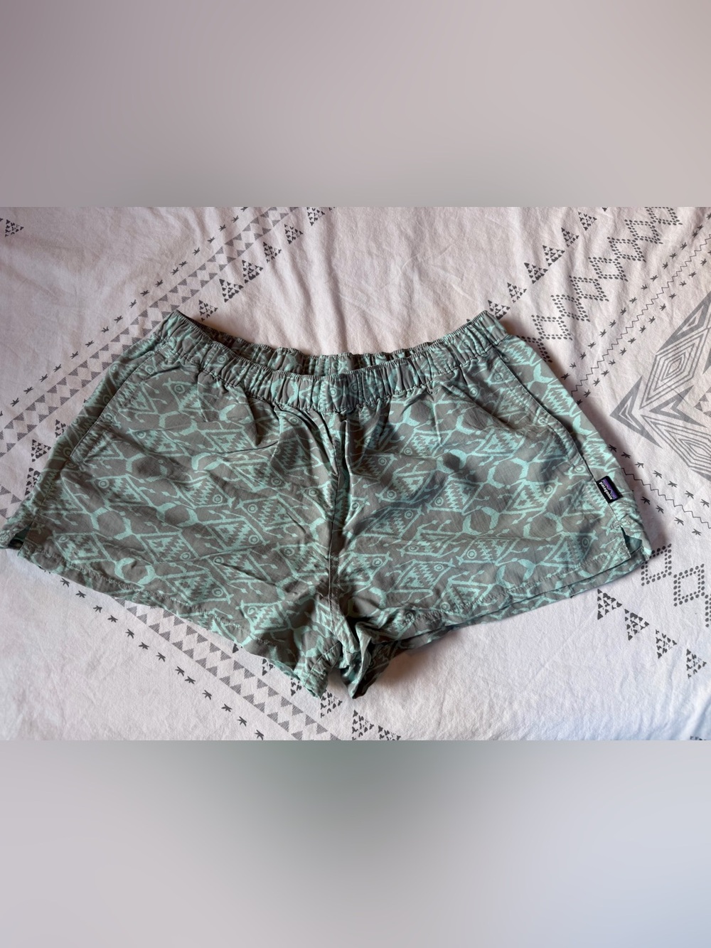 Patagonia Mint Green & Sage Geometric Print Women's Shorts